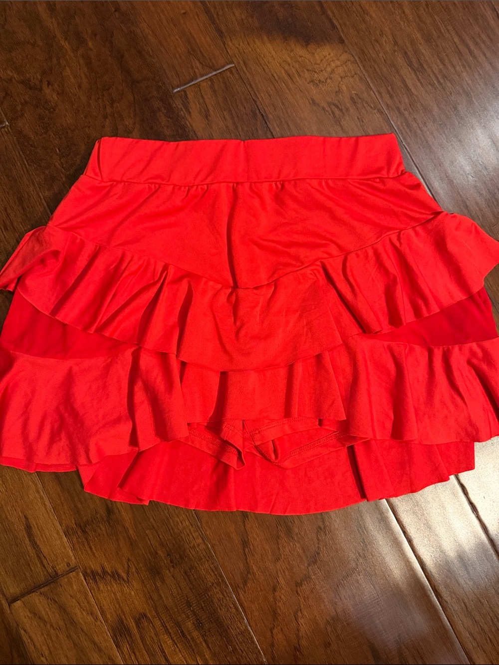 Timing Bright Red Tiered Ruffle Mini Skirt